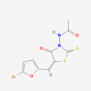 molecular formula C10H7BrN2O3S2 B11671566 N-[(5E)-5-[(5-bromofuran-2-yl)methylidene]-4-oxo-2-sulfanylidene-1,3-thiazolidin-3-yl]acetamide 