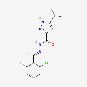 molecular formula C14H14ClFN4O B11671612 N'-(2-Chloro-6-fluorobenzylidene)-3-isopropyl-1H-pyrazole-5-carbohydrazide 