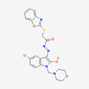 2-(1,3-benzoxazol-2-ylsulfanyl)-N'-[(3Z)-5-bromo-1-(morpholin-4-ylmethyl)-2-oxo-1,2-dihydro-3H-indol-3-ylidene]acetohydrazide