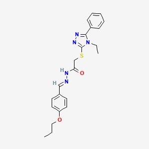 molecular formula C22H25N5O2S B11671648 2-[(4-ethyl-5-phenyl-4H-1,2,4-triazol-3-yl)sulfanyl]-N'-[(E)-(4-propoxyphenyl)methylidene]acetohydrazide 