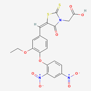 molecular formula C20H15N3O9S2 B11671662 2-[(5E)-5-{[4-(2,4-Dinitrophenoxy)-3-ethoxyphenyl]methylidene}-4-oxo-2-sulfanylidene-1,3-thiazolidin-3-YL]acetic acid 