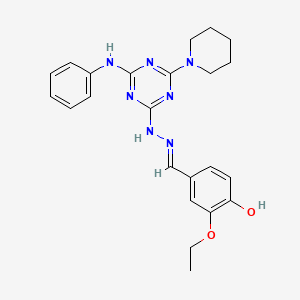 2-ethoxy-4-[(E)-{2-[4-(phenylamino)-6-(piperidin-1-yl)-1,3,5-triazin-2-yl]hydrazinylidene}methyl]phenol