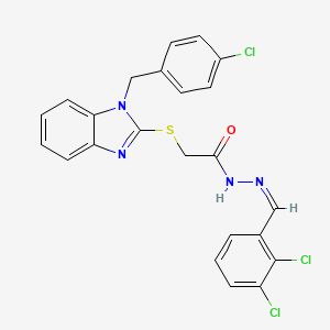 molecular formula C23H17Cl3N4OS B11671671 2-({1-[(4-Chlorophenyl)methyl]-1H-1,3-benzodiazol-2-YL}sulfanyl)-N'-[(Z)-(2,3-dichlorophenyl)methylidene]acetohydrazide 