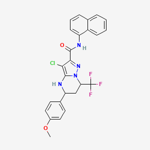 molecular formula C25H20ClF3N4O2 B11671703 3-chloro-5-(4-methoxyphenyl)-N-(naphthalen-1-yl)-7-(trifluoromethyl)-4,5,6,7-tetrahydropyrazolo[1,5-a]pyrimidine-2-carboxamide 