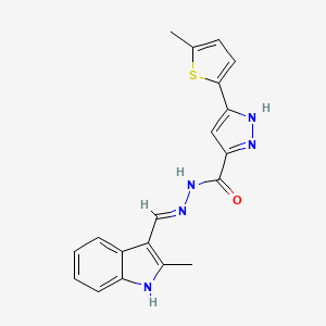 molecular formula C19H17N5OS B11671738 N'-((2-ME-1H-Indol-3-YL)methylene)3-(5-ME-2-thienyl)1H-pyrazole-5-carbohydrazide 