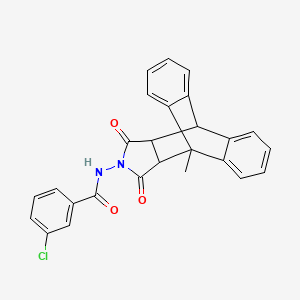 3-chloro-N-(1-methyl-16,18-dioxo-17-azapentacyclo[6.6.5.0~2,7~.0~9,14~.0~15,19~]nonadeca-2,4,6,9,11,13-hexaen-17-yl)benzamide (non-preferred name)