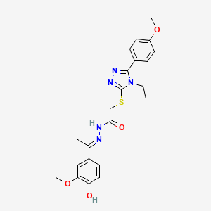 molecular formula C22H25N5O4S B11671761 2-{[4-ethyl-5-(4-methoxyphenyl)-4H-1,2,4-triazol-3-yl]sulfanyl}-N'-[(1E)-1-(4-hydroxy-3-methoxyphenyl)ethylidene]acetohydrazide 