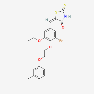 molecular formula C22H22BrNO4S2 B11671800 (5E)-5-{3-bromo-4-[2-(3,4-dimethylphenoxy)ethoxy]-5-ethoxybenzylidene}-2-thioxo-1,3-thiazolidin-4-one 