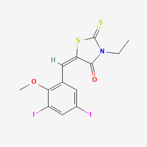 molecular formula C13H11I2NO2S2 B11671801 (5E)-5-[(3,5-diiodo-2-methoxyphenyl)methylidene]-3-ethyl-2-sulfanylidene-1,3-thiazolidin-4-one 