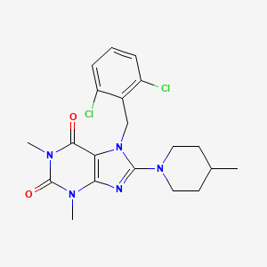 molecular formula C20H23Cl2N5O2 B11671830 7-(2,6-dichlorobenzyl)-1,3-dimethyl-8-(4-methylpiperidin-1-yl)-3,7-dihydro-1H-purine-2,6-dione 