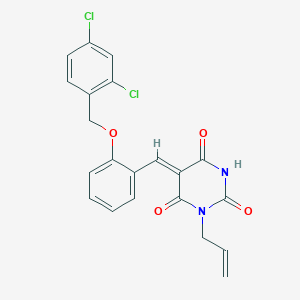 molecular formula C21H16Cl2N2O4 B11671867 (5Z)-5-{2-[(2,4-dichlorobenzyl)oxy]benzylidene}-1-(prop-2-en-1-yl)pyrimidine-2,4,6(1H,3H,5H)-trione 