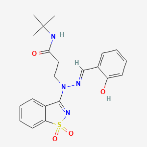 N-(tert-butyl)-3-[(2E)-1-(1,1-dioxido-1,2-benzisothiazol-3-yl)-2-(2-hydroxybenzylidene)hydrazino]propanamide