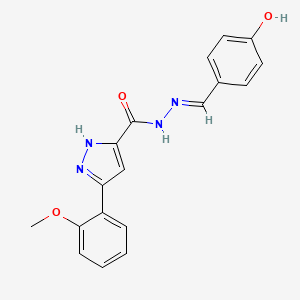 molecular formula C18H16N4O3 B11671882 N'-[(E)-(4-hydroxyphenyl)methylidene]-3-(2-methoxyphenyl)-1H-pyrazole-5-carbohydrazide 