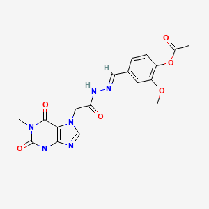 molecular formula C19H20N6O6 B11671934 4-[(E)-{2-[(1,3-dimethyl-2,6-dioxo-1,2,3,6-tetrahydro-7H-purin-7-yl)acetyl]hydrazinylidene}methyl]-2-methoxyphenyl acetate 