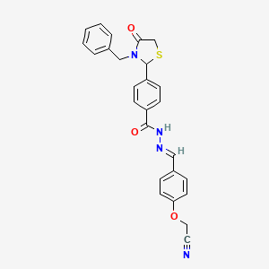 molecular formula C26H22N4O3S B11671993 4-(3-Benzyl-4-oxo-1,3-thiazolidin-2-YL)-N'-[(E)-[4-(cyanomethoxy)phenyl]methylidene]benzohydrazide 