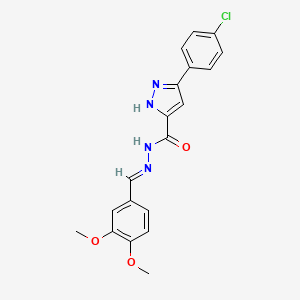 molecular formula C19H17ClN4O3 B11671999 (E)-3-(4-chlorophenyl)-N'-(3,4-dimethoxybenzylidene)-1H-pyrazole-5-carbohydrazide 