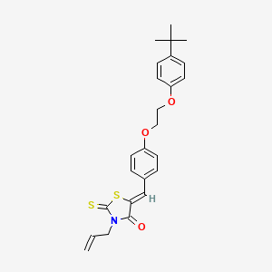 molecular formula C25H27NO3S2 B11672010 (5Z)-5-{4-[2-(4-tert-butylphenoxy)ethoxy]benzylidene}-3-(prop-2-en-1-yl)-2-thioxo-1,3-thiazolidin-4-one 