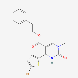 molecular formula C19H19BrN2O3S B11672026 2-Phenylethyl 4-(5-bromothiophen-2-yl)-1,6-dimethyl-2-oxo-1,2,3,4-tetrahydropyrimidine-5-carboxylate 