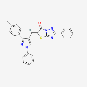 molecular formula C28H21N5OS B11672061 (5Z)-2-(4-methylphenyl)-5-{[3-(4-methylphenyl)-1-phenyl-1H-pyrazol-4-yl]methylidene}[1,3]thiazolo[3,2-b][1,2,4]triazol-6(5H)-one 