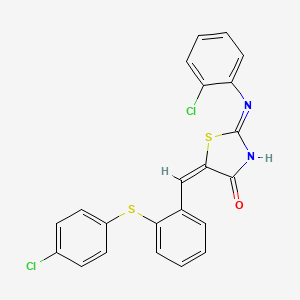 molecular formula C22H14Cl2N2OS2 B11672064 (5E)-2-(2-chloroanilino)-5-[[2-(4-chlorophenyl)sulfanylphenyl]methylidene]-1,3-thiazol-4-one 