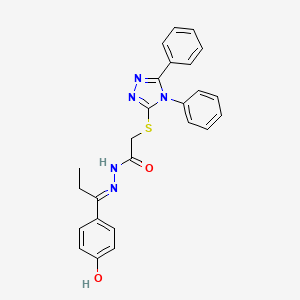 2-[(4,5-diphenyl-4H-1,2,4-triazol-3-yl)sulfanyl]-N'-[(1E)-1-(4-hydroxyphenyl)propylidene]acetohydrazide