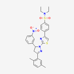 molecular formula C30H31N5O4S2 B11672108 4-{2-[3-(2,5-dimethylphenyl)-5-(3-nitrophenyl)-4,5-dihydro-1H-pyrazol-1-yl]-1,3-thiazol-4-yl}-N,N-diethylbenzenesulfonamide CAS No. 339303-88-7