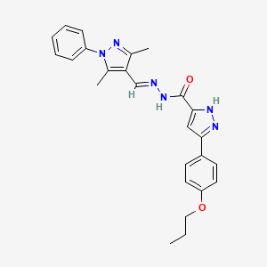 molecular formula C25H26N6O2 B11672113 N'-[(E)-(3,5-dimethyl-1-phenyl-1H-pyrazol-4-yl)methylidene]-3-(4-propoxyphenyl)-1H-pyrazole-5-carbohydrazide 