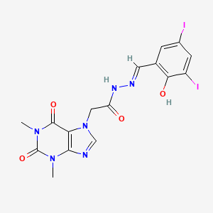 molecular formula C16H14I2N6O4 B11672120 2-(1,3-Dimethyl-2,6-dioxo-1,2,3,6-tetrahydro-7H-purin-7-YL)-N'-[(E)-(2-hydroxy-3,5-diiodophenyl)methylidene]acetohydrazide 