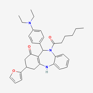 1-{11-[4-(diethylamino)phenyl]-3-(furan-2-yl)-1-hydroxy-2,3,4,11-tetrahydro-10H-dibenzo[b,e][1,4]diazepin-10-yl}hexan-1-one