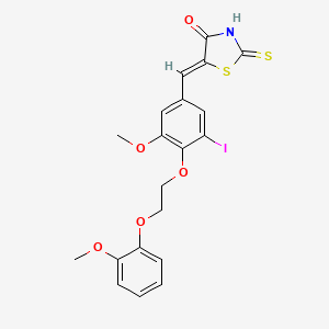 molecular formula C20H18INO5S2 B11672135 (5Z)-5-{3-iodo-5-methoxy-4-[2-(2-methoxyphenoxy)ethoxy]benzylidene}-2-thioxo-1,3-thiazolidin-4-one 