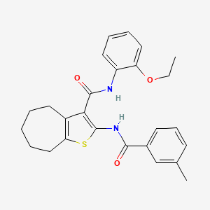 molecular formula C26H28N2O3S B11672144 N-(2-ethoxyphenyl)-2-{[(3-methylphenyl)carbonyl]amino}-5,6,7,8-tetrahydro-4H-cyclohepta[b]thiophene-3-carboxamide 