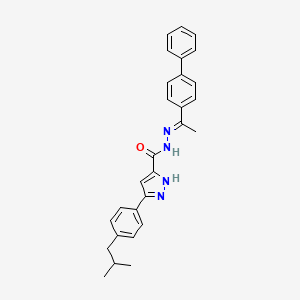 molecular formula C28H28N4O B11672158 N'-[(1E)-1-(biphenyl-4-yl)ethylidene]-3-[4-(2-methylpropyl)phenyl]-1H-pyrazole-5-carbohydrazide 