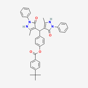 molecular formula C38H36N4O4 B11672205 4-[bis(5-hydroxy-3-methyl-1-phenyl-1H-pyrazol-4-yl)methyl]phenyl 4-tert-butylbenzoate 