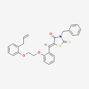 molecular formula C28H25NO3S2 B11672289 (5Z)-3-benzyl-5-(2-{2-[2-(prop-2-en-1-yl)phenoxy]ethoxy}benzylidene)-2-thioxo-1,3-thiazolidin-4-one 