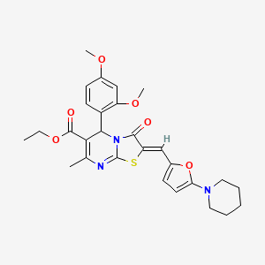 molecular formula C28H31N3O6S B11672351 ethyl (2Z)-5-(2,4-dimethoxyphenyl)-7-methyl-3-oxo-2-{[5-(piperidin-1-yl)furan-2-yl]methylidene}-2,3-dihydro-5H-[1,3]thiazolo[3,2-a]pyrimidine-6-carboxylate 