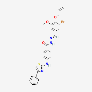 molecular formula C27H23BrN4O3S B11672388 N'-[(E)-[3-Bromo-5-methoxy-4-(prop-2-EN-1-yloxy)phenyl]methylidene]-4-[(4-phenyl-1,3-thiazol-2-YL)amino]benzohydrazide 