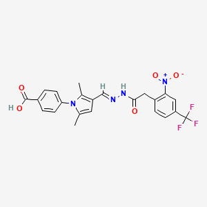 molecular formula C23H19F3N4O5 B11672398 4-{2,5-dimethyl-3-[(E)-(2-{[2-nitro-4-(trifluoromethyl)phenyl]acetyl}hydrazinylidene)methyl]-1H-pyrrol-1-yl}benzoic acid 