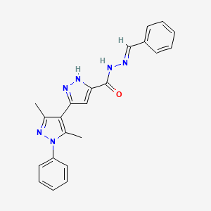 molecular formula C22H20N6O B11672473 (E)-N'-Benzylidene-3',5'-dimethyl-1'-phenyl-1H,1'H-3,4'-bipyrazole-5-carbohydrazide 