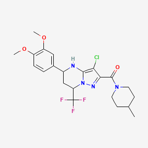 molecular formula C22H26ClF3N4O3 B11672542 [3-Chloro-5-(3,4-dimethoxyphenyl)-7-(trifluoromethyl)-4,5,6,7-tetrahydropyrazolo[1,5-a]pyrimidin-2-yl](4-methylpiperidin-1-yl)methanone 