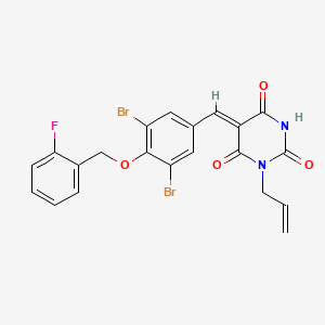 (5Z)-5-{3,5-dibromo-4-[(2-fluorobenzyl)oxy]benzylidene}-1-(prop-2-en-1-yl)pyrimidine-2,4,6(1H,3H,5H)-trione