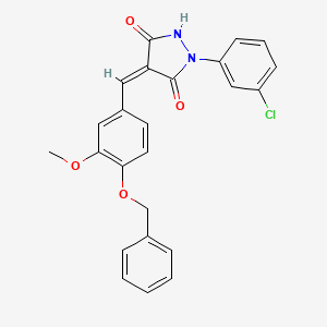 molecular formula C24H19ClN2O4 B11672633 (4Z)-4-[4-(benzyloxy)-3-methoxybenzylidene]-1-(3-chlorophenyl)pyrazolidine-3,5-dione 