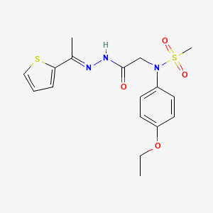 molecular formula C17H21N3O4S2 B11672640 N-(4-Ethoxyphenyl)-N-({N'-[(1E)-1-(thiophen-2-YL)ethylidene]hydrazinecarbonyl}methyl)methanesulfonamide 