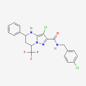 molecular formula C21H17Cl2F3N4O B11672651 3-chloro-N-(4-chlorobenzyl)-5-phenyl-7-(trifluoromethyl)-4,5,6,7-tetrahydropyrazolo[1,5-a]pyrimidine-2-carboxamide 