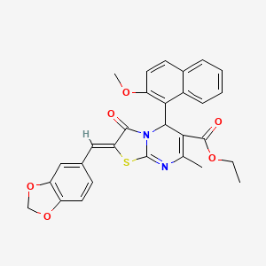 molecular formula C29H24N2O6S B11672664 ethyl (2Z)-2-(1,3-benzodioxol-5-ylmethylidene)-5-(2-methoxynaphthalen-1-yl)-7-methyl-3-oxo-2,3-dihydro-5H-[1,3]thiazolo[3,2-a]pyrimidine-6-carboxylate 