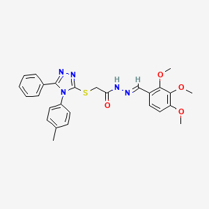 molecular formula C27H27N5O4S B11672671 2-{[4-(4-methylphenyl)-5-phenyl-4H-1,2,4-triazol-3-yl]sulfanyl}-N'-[(E)-(2,3,4-trimethoxyphenyl)methylidene]acetohydrazide 