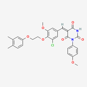 molecular formula C29H27ClN2O7 B11672697 (5Z)-5-{3-chloro-4-[2-(3,4-dimethylphenoxy)ethoxy]-5-methoxybenzylidene}-1-(4-methoxyphenyl)pyrimidine-2,4,6(1H,3H,5H)-trione 