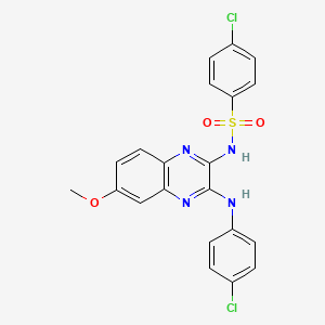 molecular formula C21H16Cl2N4O3S B11672818 4-chloro-N-{3-[(4-chlorophenyl)amino]-6-methoxyquinoxalin-2-yl}benzenesulfonamide 