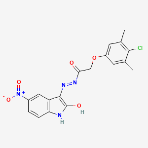 2-(4-Chloro-3,5-dimethylphenoxy)-N'-[(3Z)-5-nitro-2-oxo-1,2-dihydro-3H-indol-3-ylidene]acetohydrazide