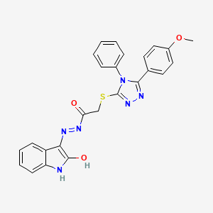 molecular formula C25H20N6O3S B11672909 2-{[5-(4-methoxyphenyl)-4-phenyl-4H-1,2,4-triazol-3-yl]sulfanyl}-N'-[(3Z)-2-oxo-1,2-dihydro-3H-indol-3-ylidene]acetohydrazide 