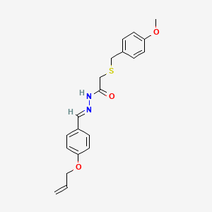 molecular formula C20H22N2O3S B11672917 2-[(4-methoxybenzyl)sulfanyl]-N'-{(E)-[4-(prop-2-en-1-yloxy)phenyl]methylidene}acetohydrazide 